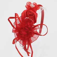 Cinta de moda con cuentas de cristal chifón flor cabeza aro chica cabeza banda rosa chifón perla banda para la cabeza accesorios para el cabello(China)