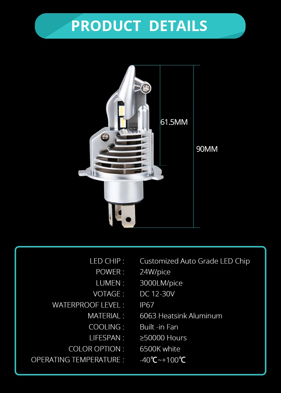 Aceersun 2 шт. J20 Автомобильный светодиодный H4 автобусный светильник, компактный головной светильник, лампа 6000лм P43T HS1, фара для мотоцикла, 6500 K, белый светильник, Plug-Play