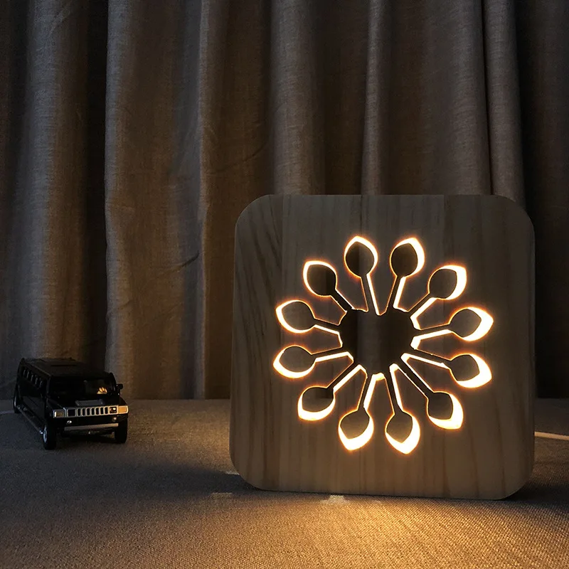

Flower 3D Light Wooden Decorative Night Lighting 3D Visual Desk Table Lamp USB Decor Nightlight Kid Child Bedroom Gift IY801101