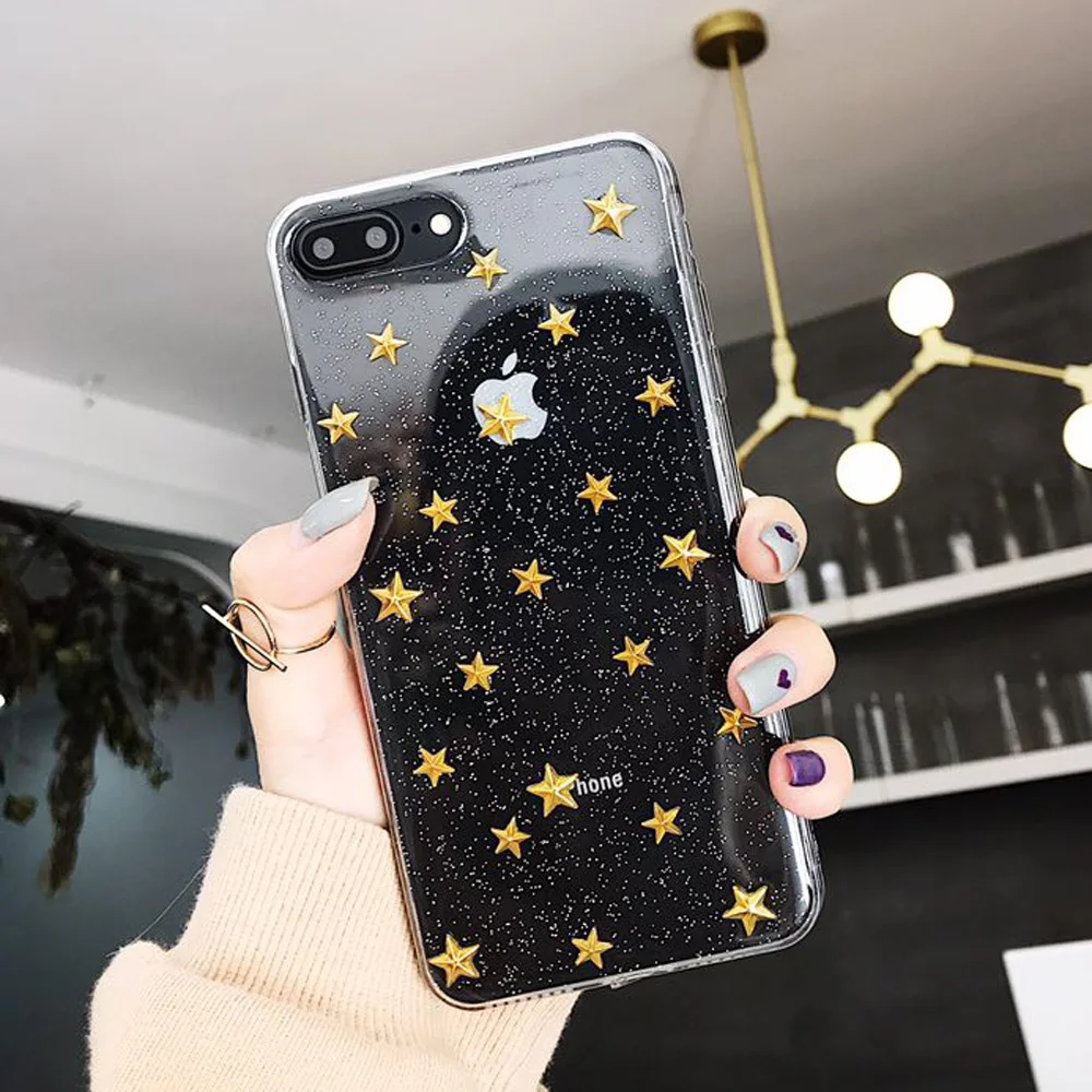 Чехол для телефона GYKZ с золотыми звездами iphone 6 6s 7 X 8 Plus прозрачная Мягкая
