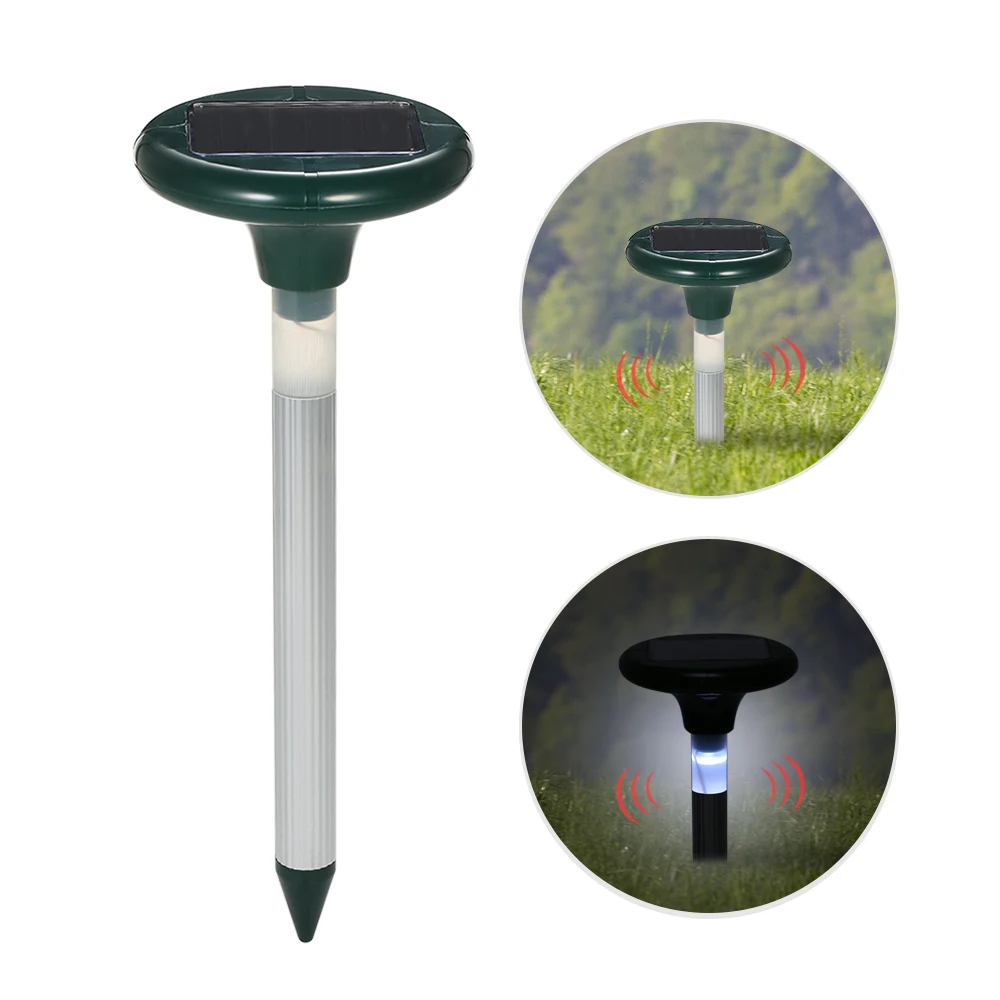 Solar Powered Ultrasonic Snakes Rodents Repeller with LED Light Outdoor