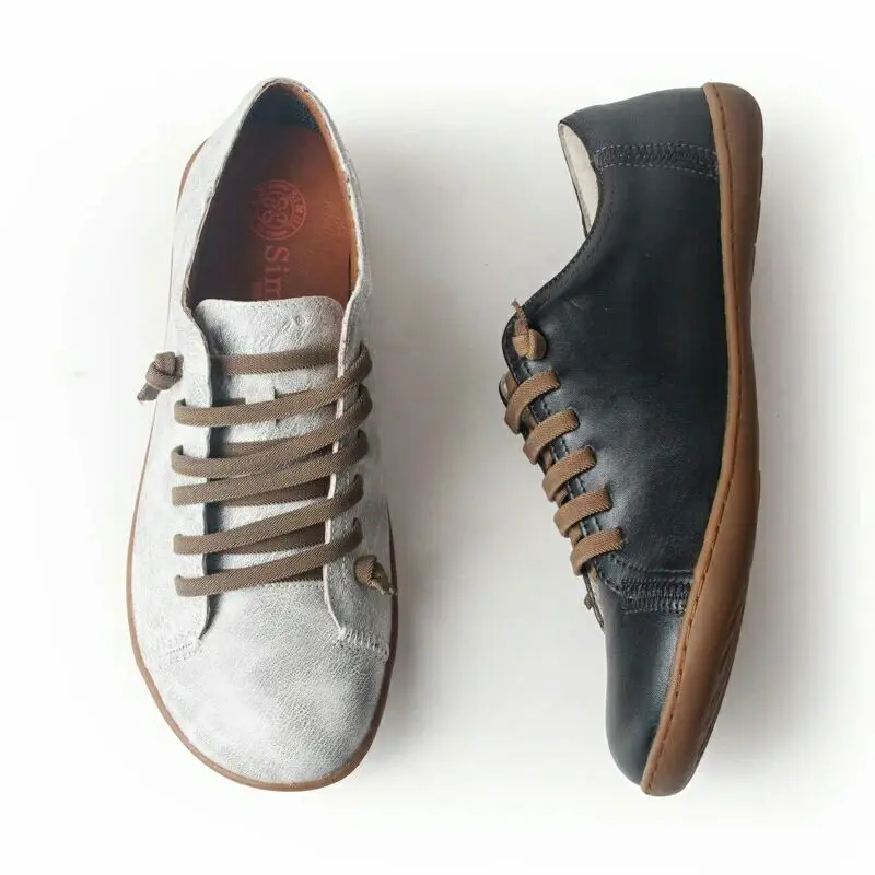 Women Summer Flat Spring Leather Casual Barefoot Sneakers Slip On