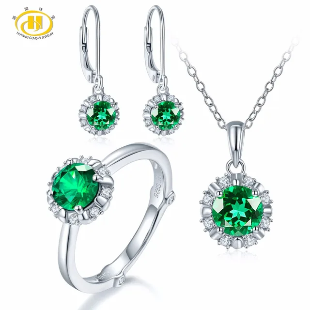 Hutang Natural May Birthstone Created Emerald Solid 925 Sterling Hutang Natural May Birthstone Created Emerald Solid 925 Sterling Silver Ring Pendant Earrings Gemstone Jewelry Sets