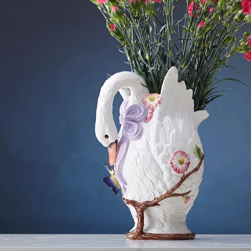 Превосходная скульптура в виде лебеди, ваза для цветов, декоративная керамическая Бабочка для хранения, домашняя посуда, украшение, искусство и ремесло, настоящий интерьер