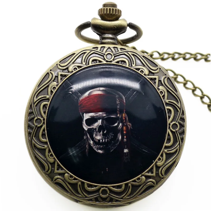 

Retro Cool Pirate Case Design Pocket Watch Punk Style Necklace Quartz Watch For Gift