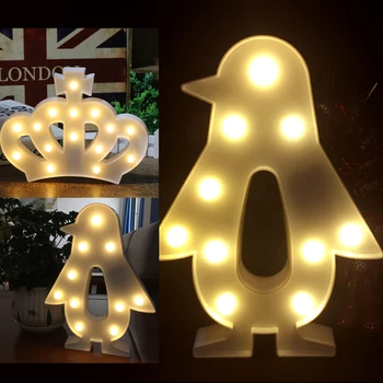 

LED Night Light 1pc 3D Animal Night Lights Penguin Crown LED Battery Nightlight Desk Night Lamp For Baby Kids Bedroom Decoration