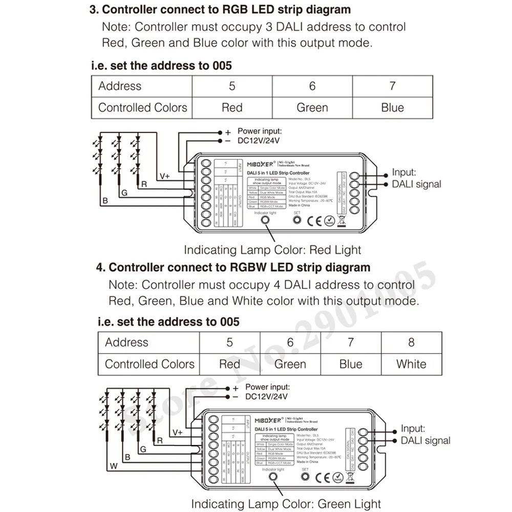 MiBOXER(milight)DL5 DALI 5 IN 1 LED Strip Controller 12~24V dimmer,Common anode Connection,Compatible with DALI Panel/DL-POW1