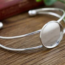 Высокое качество 20 мм посеребренный Браслет База Браслет Пустые фурнитура лоток рамка Установка Кабошон Камея(L6-05