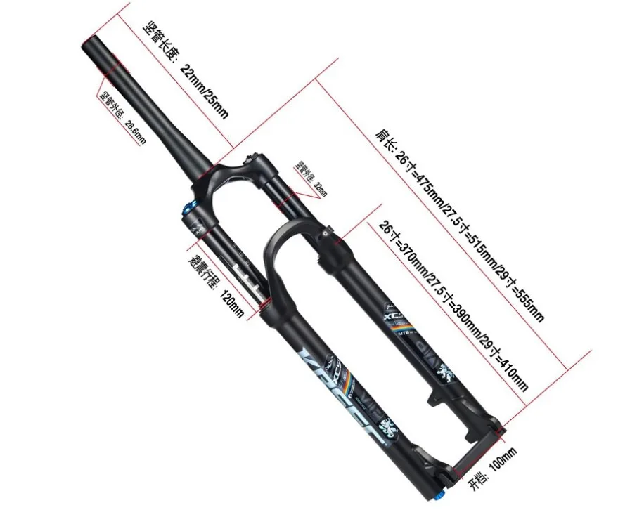 KRSEC XC50 Mtb пневматическая Велосипедная вилка подвеска 26 27,5 29 дюймов Mtb вилка для велосипеда Мануэль прямая или конусная трубка QR 100*9 мм через 100*15 мм