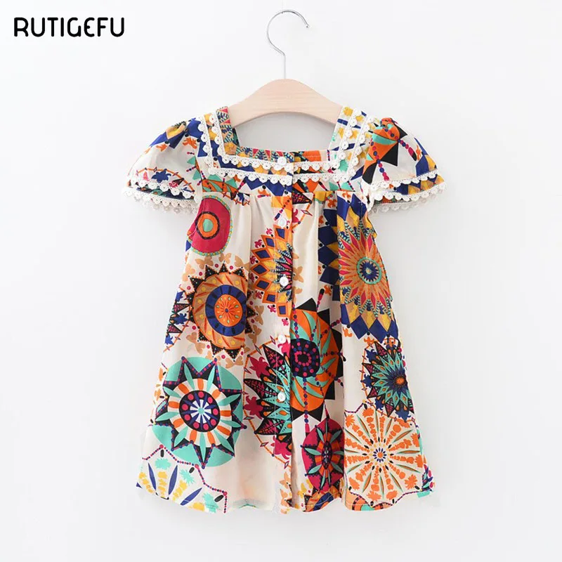 

RUTIGEF brand new baby girl dresses 2017 summer fashion lace dress printed dress for the girl child as a holiday party