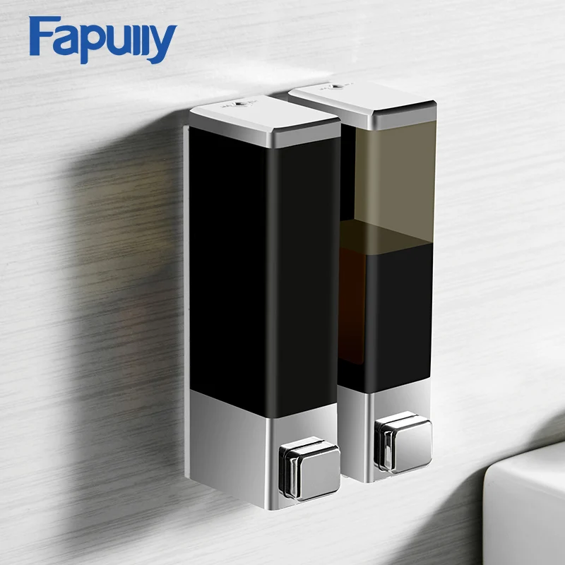 

Fapully Liquid Soap Dispenser 250 Double Wall Mounted Black Chrome Square Bathroom Accessories Hardware Convenience Modern P144