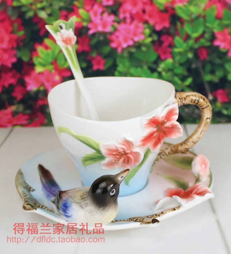 

Coffee Mugs The Magpies Colored Enamel Porcelain Coffee Cup Creative Wedding gift a birthday present