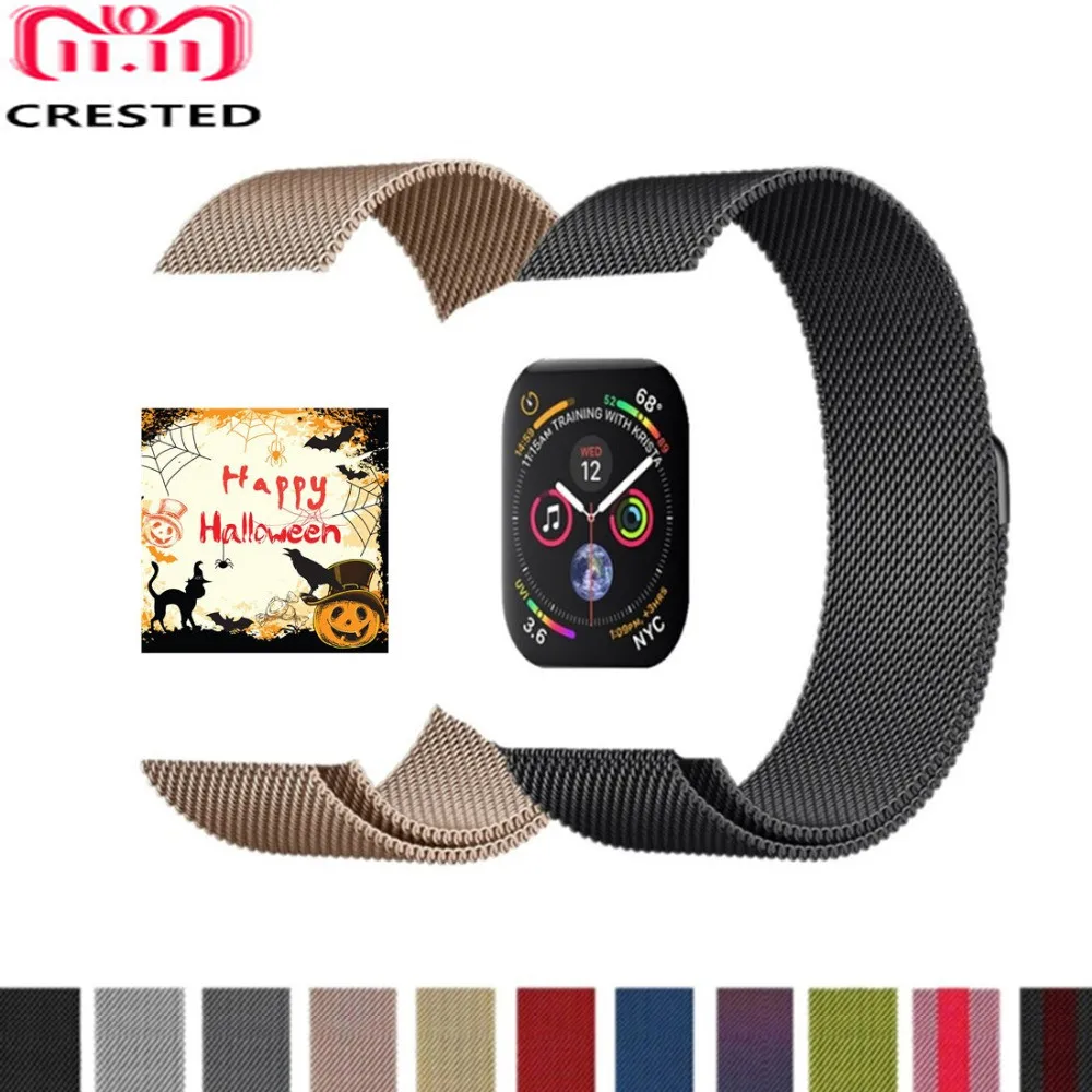 

CRESTED Milanese Loop For Apple Watch band series 4 44mm/40mm strap iwatch 3 2 1 42mm/38mm Stainless Steel wrist Bracelet belt