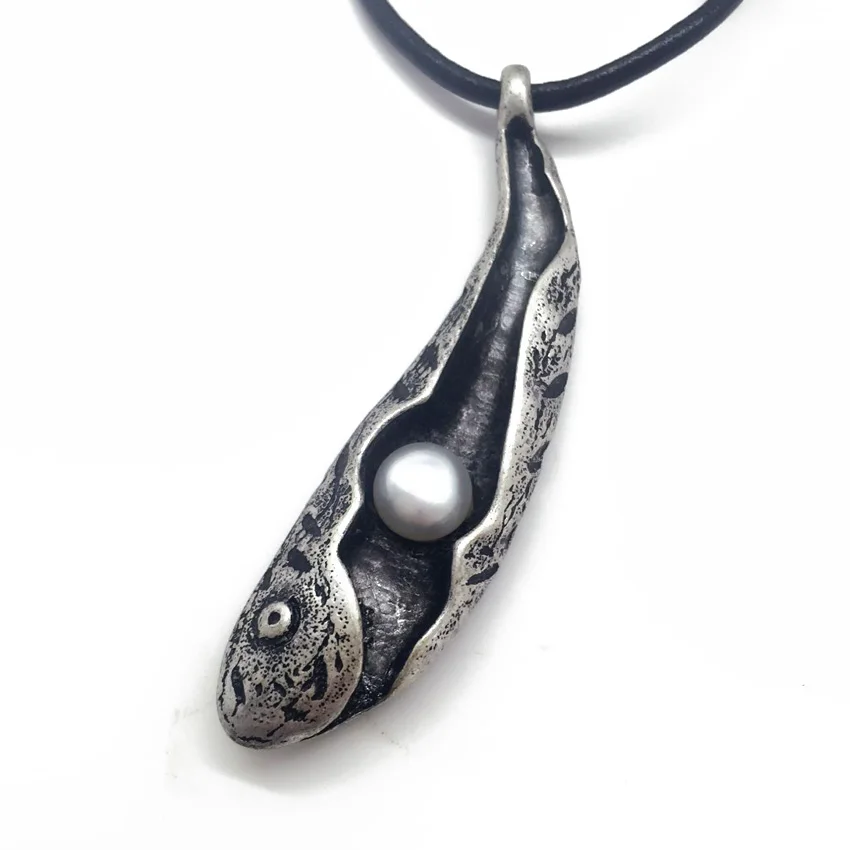 Кулон в виде рыбы дизайн ожерелье, настоящая кожа ожерелье, пресноводный жемчуг ожерелье
