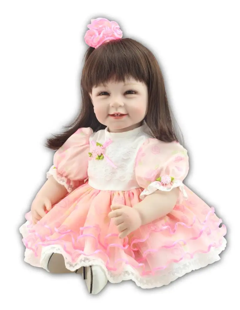 

Reborn Newborn Doll 22" 55cm Silicone sweet heart bonecas handmade Vinyl Lifelike long hair menina Dolls For Girls XMAS Gift