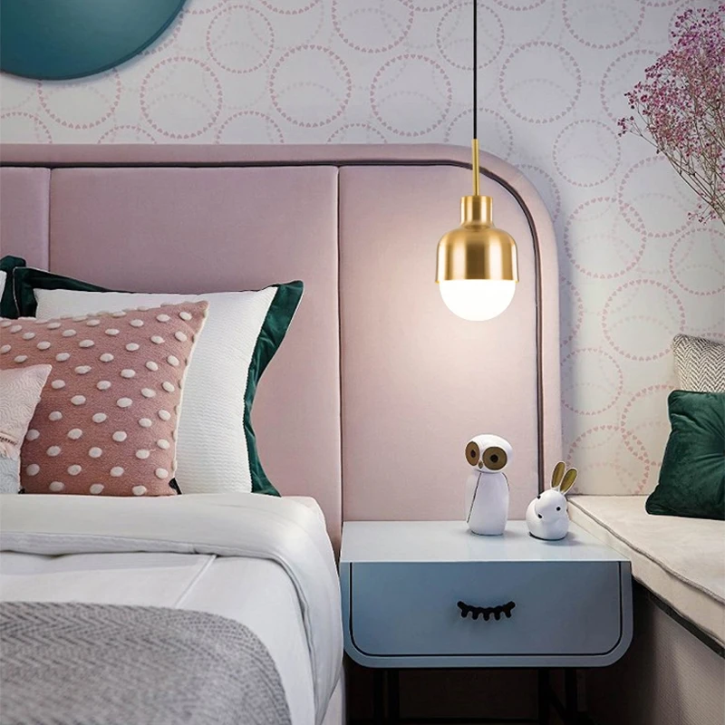 Nordic простой латунь одна осветительная головка, E27 подвесная Светодиодная лампа в простом стиле для гостиной, спальни, прикроватная ванная комната Кабинет Коридор, ресторан гостиничном номере
