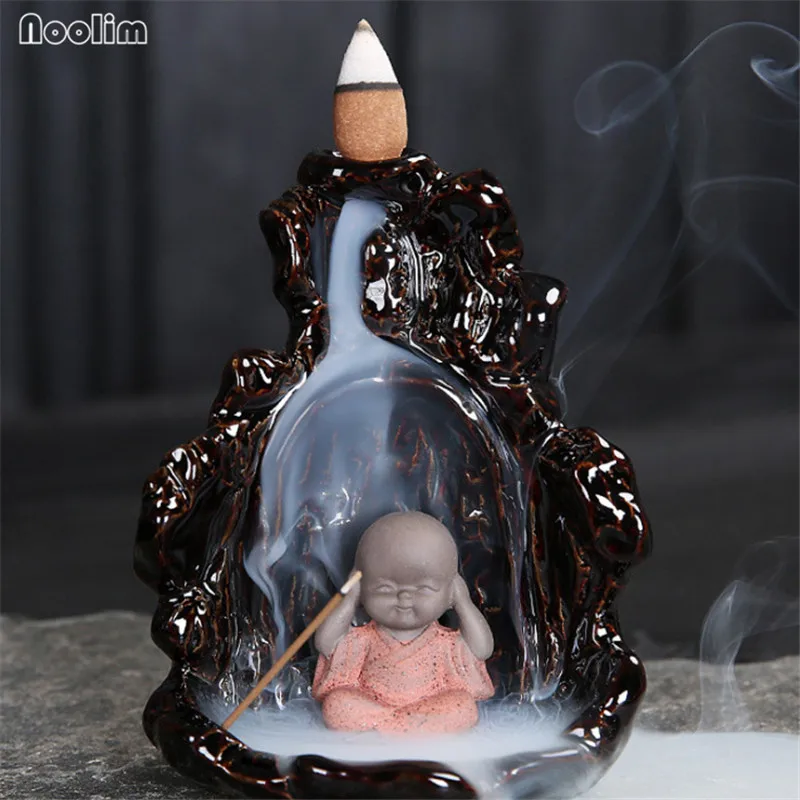 NOOLIM Ceramic Creative Cute Little Monk Smoke Backflow Incense Burner