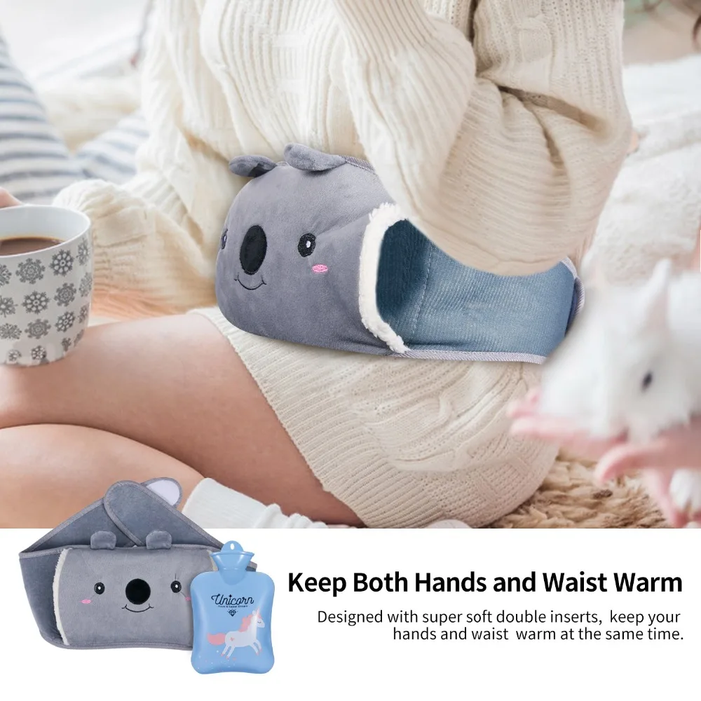 SKL Home Outdoor Warm Waterbag Rubber Hot Water Pouch with Soft Plush Hand Waist Warmer Cover Safety Hot and Cold Therapy