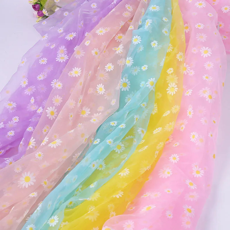 

Flower Organza Fabric Diy Craft Shiner Bright Tulle Embroidered Lace Fabric For Dress Skirt Textile Sewing Materiel Tissue