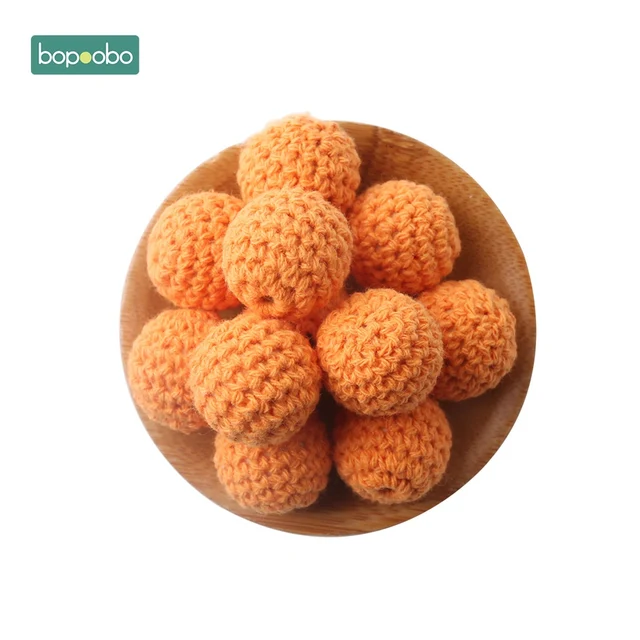 Bopoobo 20mm 10pcs Wooden Crochet Beads Chewable Beads DIY Wooden Teething Knitting Beads Jewelry Crib Sensory Toy Baby Teether 24