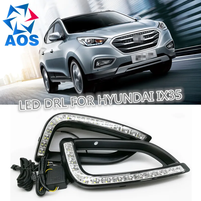 

2PCs/set LED Car DRL Daytime Running light ABS 12V fog lamp LED daylights set for Hyundai IX35 2013 2014 2015
