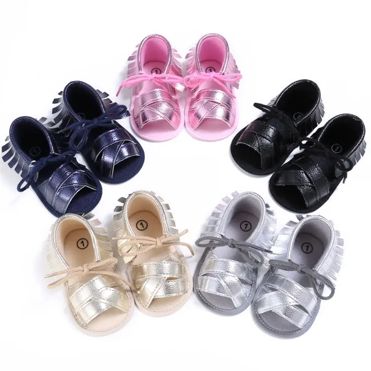 New Baby Infant Shoes Girl Sandals PU Bling Fringe Soft Anti-Slip Sole Light Weight Toddler Crib Shoes Little Girl