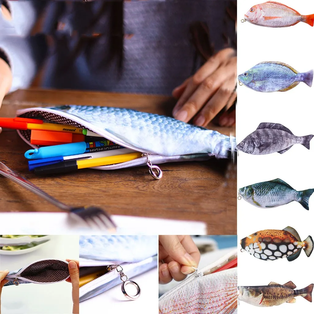 

Unisex Student Cosmetic Case Fashion Zipper Carp Fish Shape Make-up Pouch Pencil Case Pen Bags Pillow Oxford Cosmetic Bag