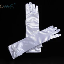 Новое прибытие Локоть длина длинные полные пальцы свадебные перчатки для маленьких девочек с жемчугом лук атласные перчатки