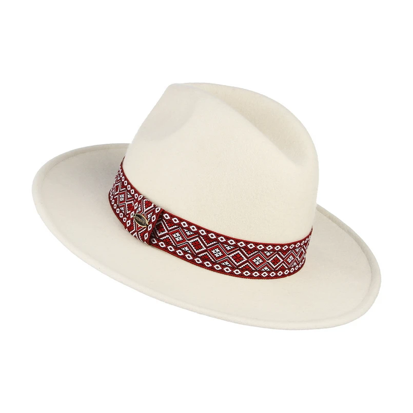 GEMVIE, Ретро стиль, шерсть, с широкими полями, белая фетровая шляпа для женщин, фетровая шляпа с красной лентой, джазовая Кепка, новая мода, Мужская Панама шляпа