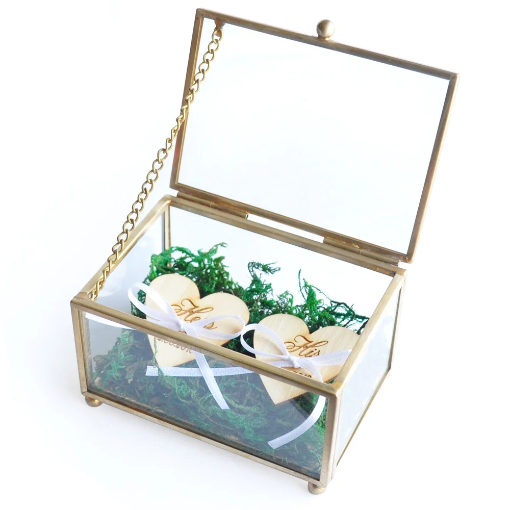 Personalized Glass Wedding Ring Box, Rustic Wedding Ring Bearer Pillow