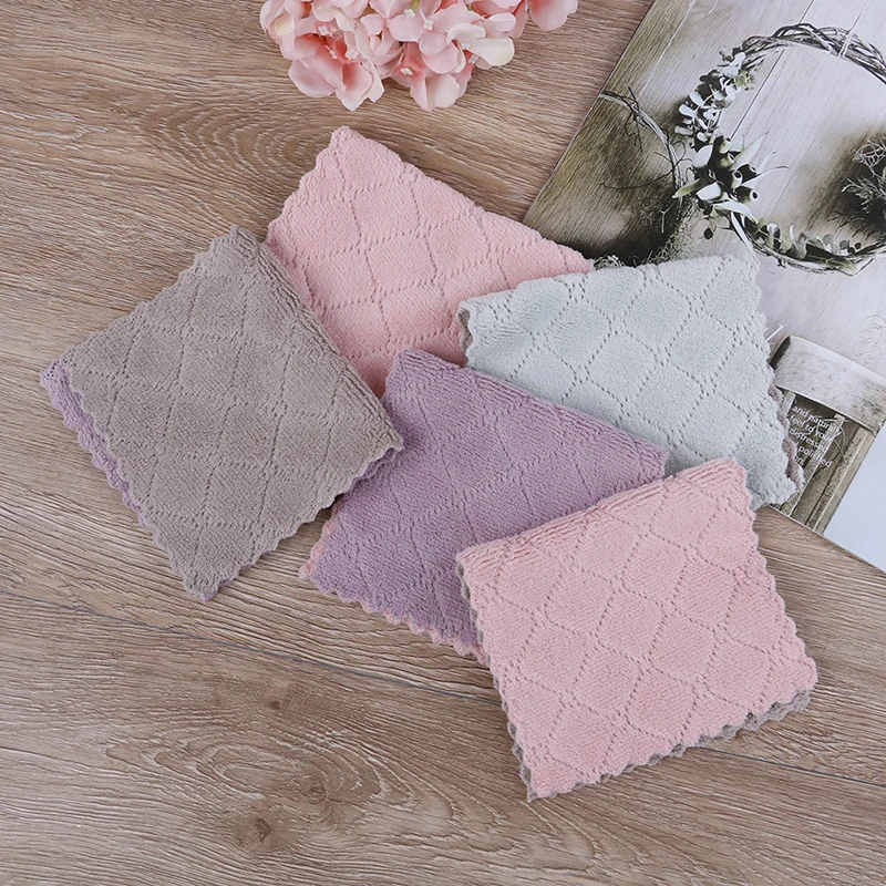 1Pcs Washing Cloth Absorbent Thicker Double-layer Microfiber Wipe Table Kitchen Towel Household Towels Cleaning Dish | Дом и сад
