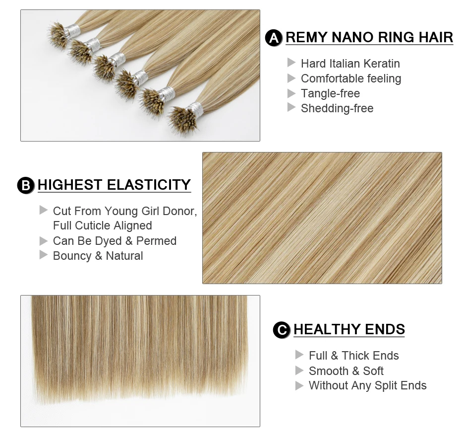 Сказочные волосы remy 1"-22" Remy микро бусы человеческие волосы для наращивания цвет пианино#18/22 кератин нано-Кольца для волос для наращивания человеческих волос