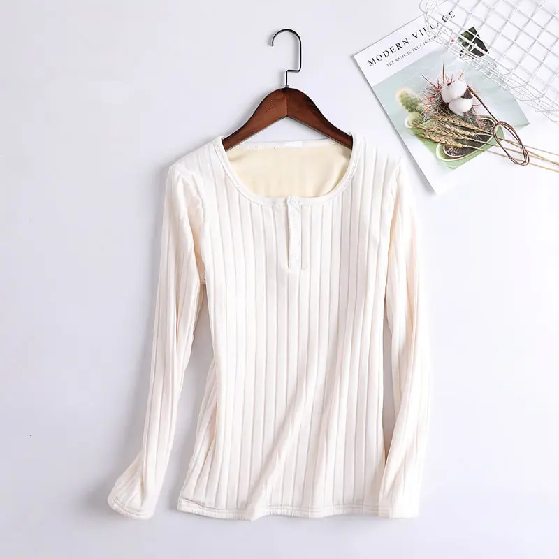 Утепленная бархатная футболка для женщин осень-зима футболка для полных женщин Camisetas теплые женские топы Длинная Футболка Femme C5652 - Цвет: beige white style 1