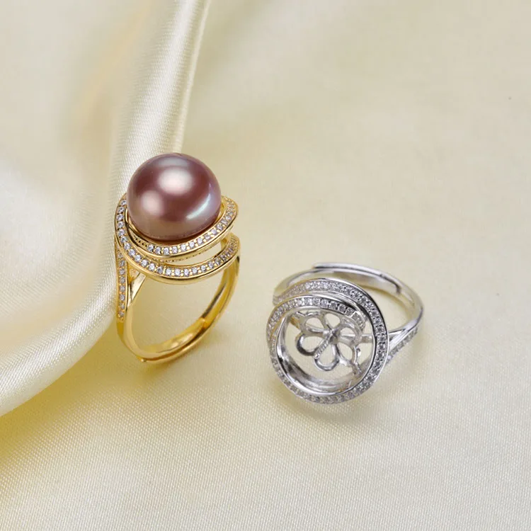 

925 Sterling Silver Pearl Ring Finger Ring Hot Exquisite Adjustable Ring Findings Jewelry Parts Fittings Accessories, 3pcs/lot