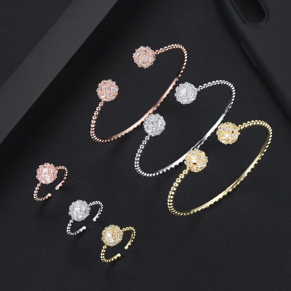 

6 PCS Bridal Wedding boucle d'oreille femme 2019 Shiny Micro Cubic Zirconia Paved Charm Openning Bangle Ring Jewelry Set