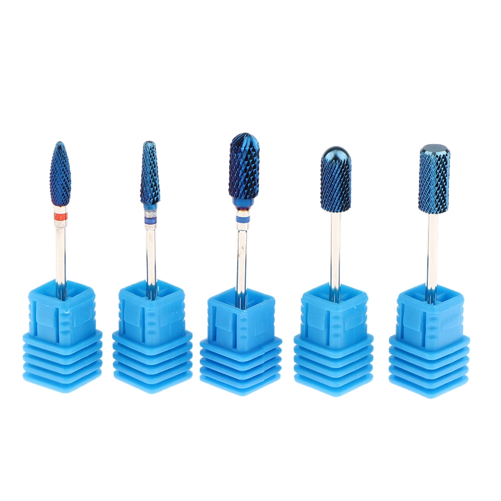 5Pcs/set Carbide Nail Drill Bits Grinding Polishing Heads for Electric Files Manicure Pedicure Tools w/ Storage Case