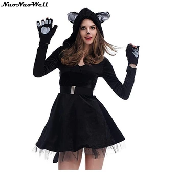 

Women Black Cat Animal Dress Cosplay Halloween Costume Adult Garment Cartoon Jumpsuits Adult Cat man for Masquerade Carnival