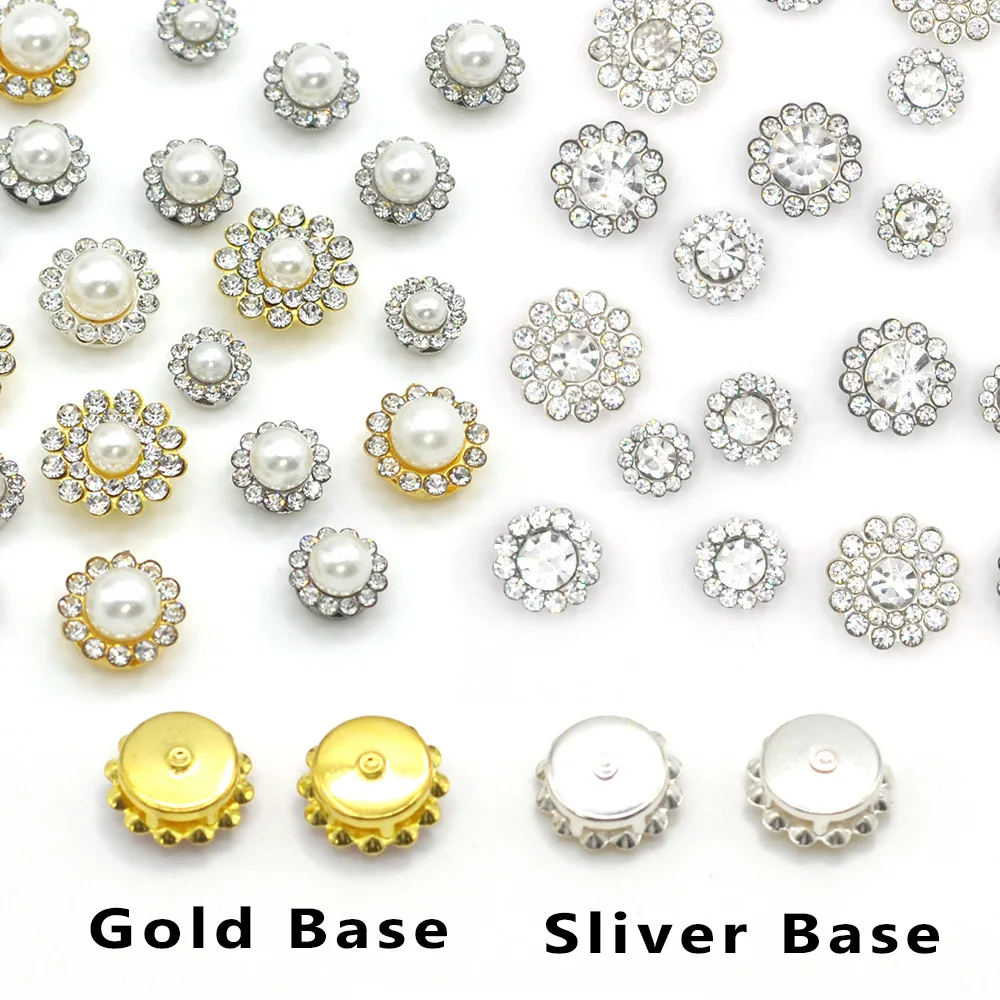 

Crystal Color Round Flower Rhinestones Pearl Strass Stones Sewing On Clothes Flatback Gold Sliver Base Rhinestones DIY Beads