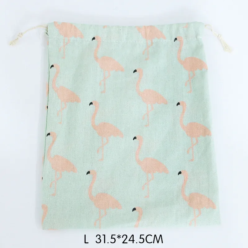 XZJJA портативные Фламинго сумки для хранения на шнурке дорожная одежда обувь нижнее белье луч мешочек для мелочей организации чай подарочные пакеты - Цвет: Grenn Flamingos L