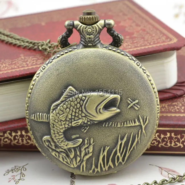 Wholesale Collection Flip Pocket Watch 50pcs/lot Big Size Fish Pattern