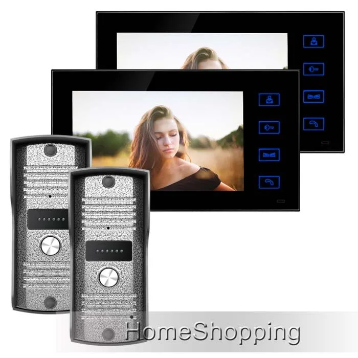 

FREE SHIPPING 7 inch Color Touch Screen Video Intercom Door Phone Doorbell System + 2 Monitor + 2 700TVL Outdoor Camera In Stock