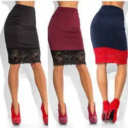 Пикантные Для женщин формальный Стретч Высокая Талия Короткие Кружево мини-юбка юбка-карандаш красные, черные юбка