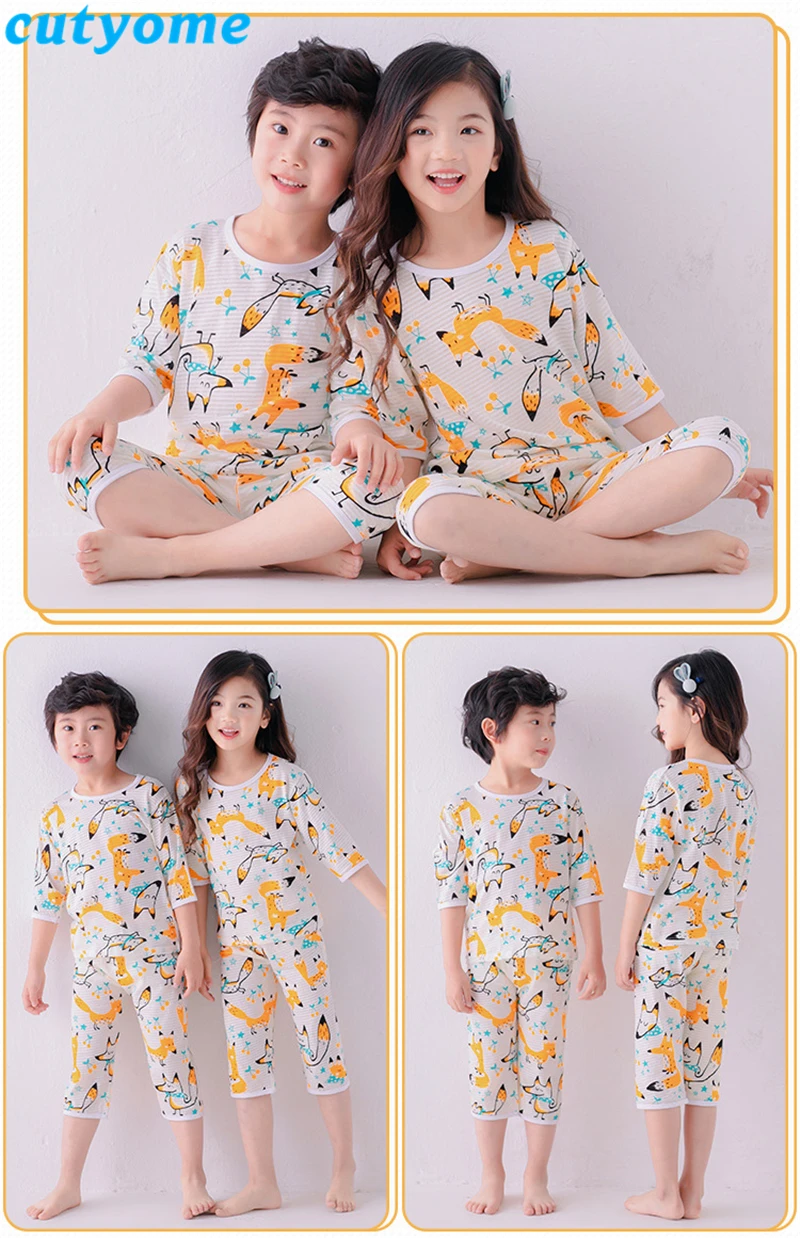 Милый Летний пижамный комплект для девочек, одежда для сна с рисунком кота, машины, совы, лисы, детские пижамы, комплект домашней одежды из 2 предметов для маленьких мальчиков 7-9 лет