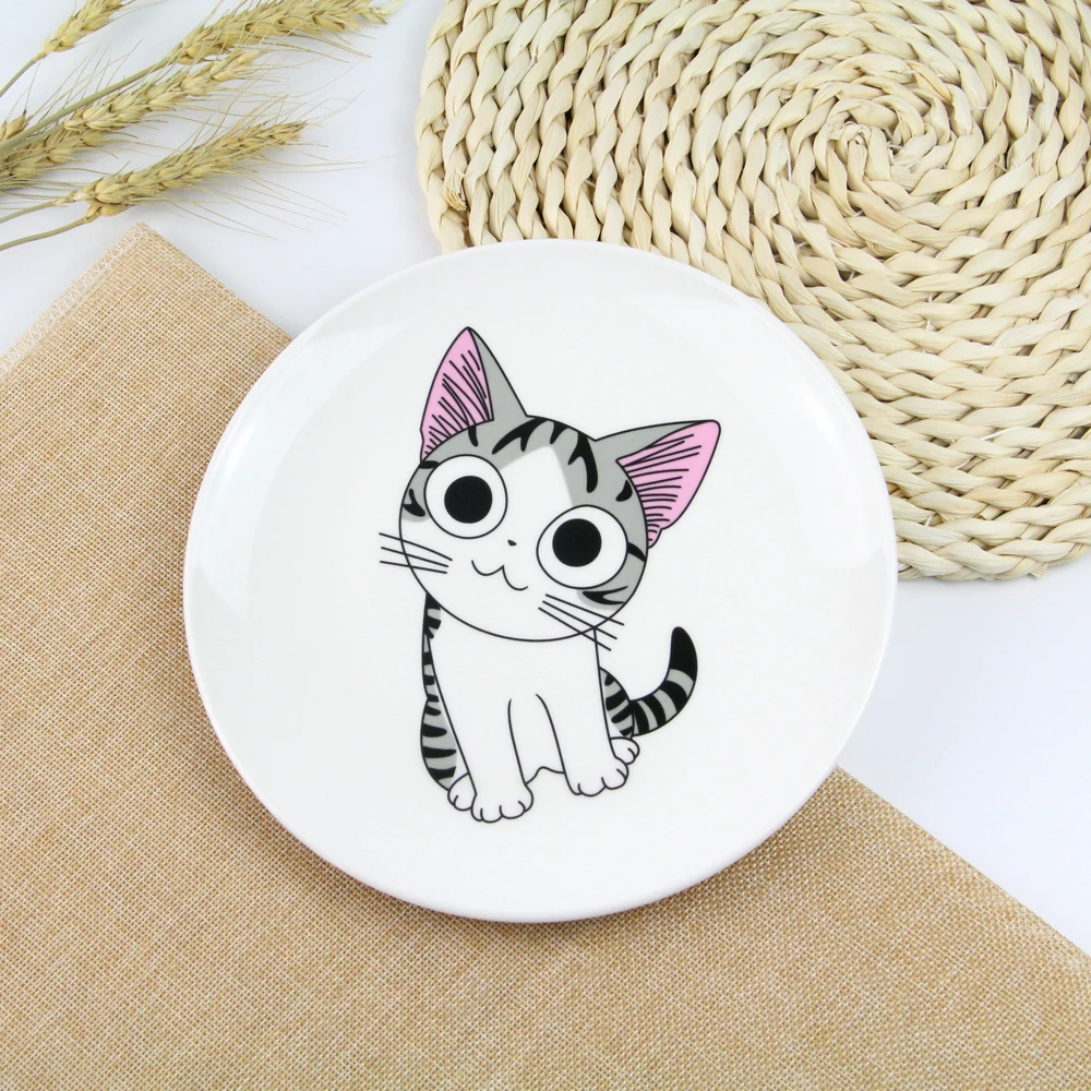 1 шт. белая керамическая тарелка с рисовой кошкой 8 дюймов|tableware bone china|tableware