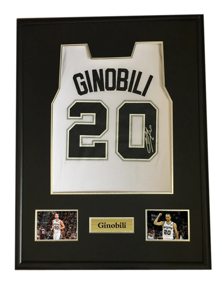 

Ginobili signed autographed basketball shirt jersey come with Sa coa framed
