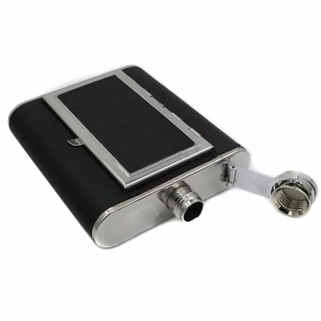 Portable Stainless Steel Liquor Wine Alcohol Flagon Hip Flask + Cigarette Case Black 2018 New