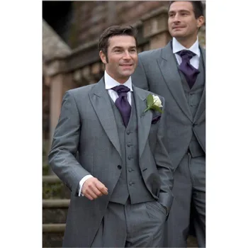 

Terno New Style Custom Made Light Mohair Grey Tailcoat Formal Occasion Groom Wear One Button Wedding Suits (jacket+pants+vest)