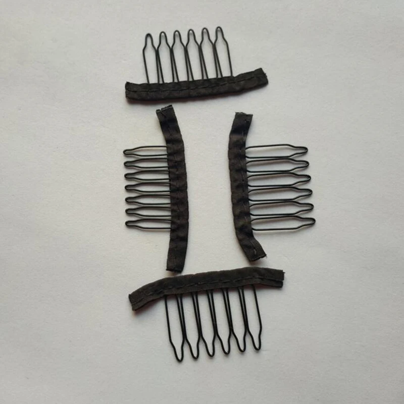 black cloth wig combs 6 teeth hair wig clips for full lace wig cap wig accessories 4