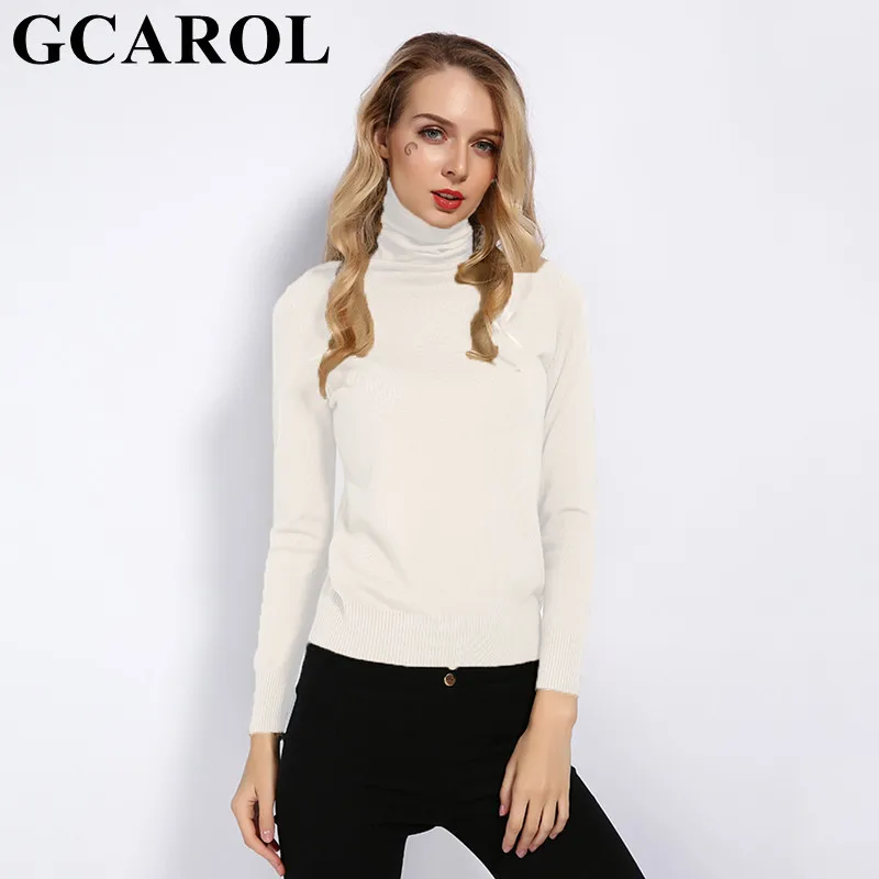 GCAROL, новинка, Осень-зима, 30% шерсть, водолазка, свитер, OL, карамельный, вязаный пуловер, женский, теплый, вязаный джемпер, уличный Топ - Цвет: White