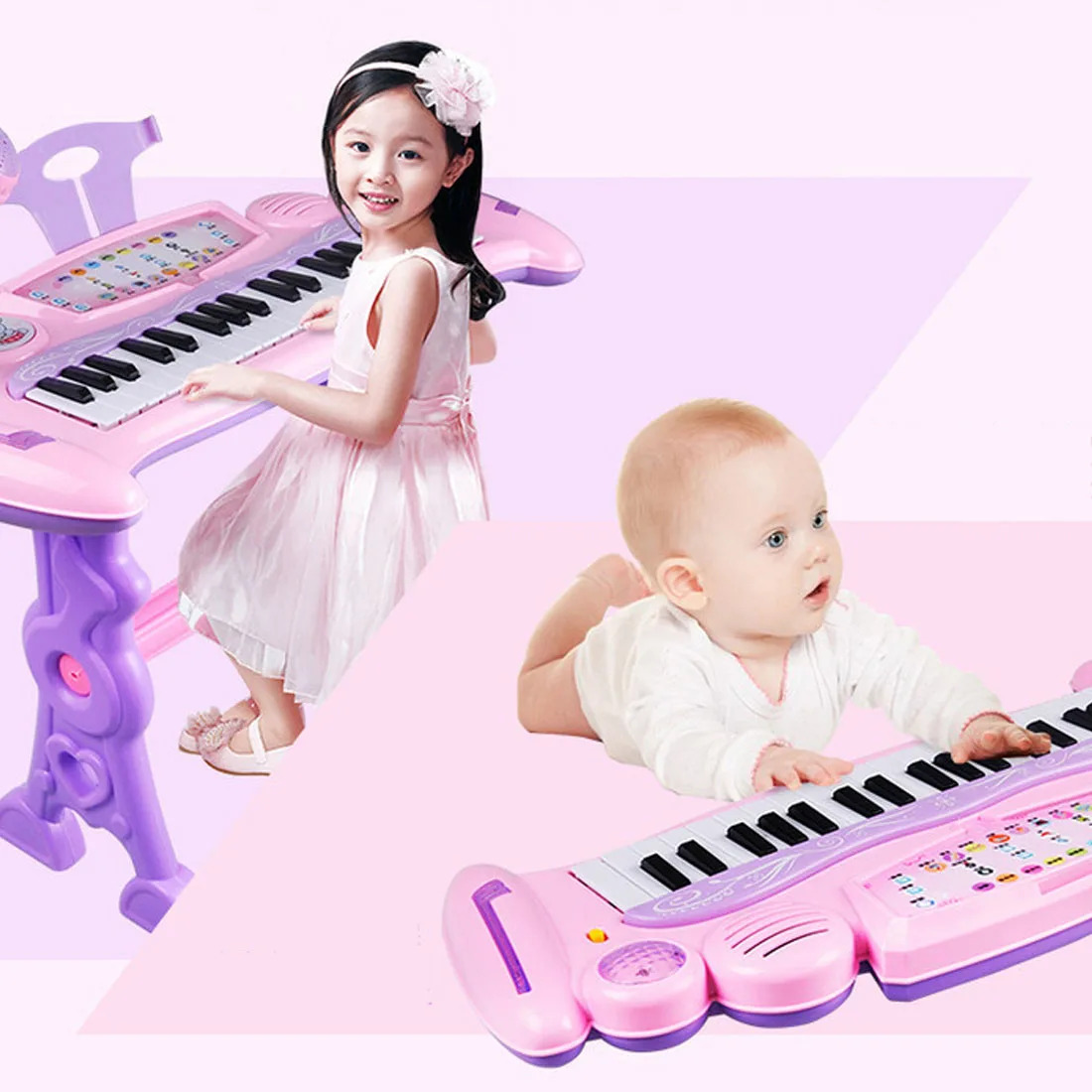 Juguete Musical Chargable para niños 37 teclas de órgano electrónico con micrófono y taburete para niñas juguetes de educación temprana para niños - 2